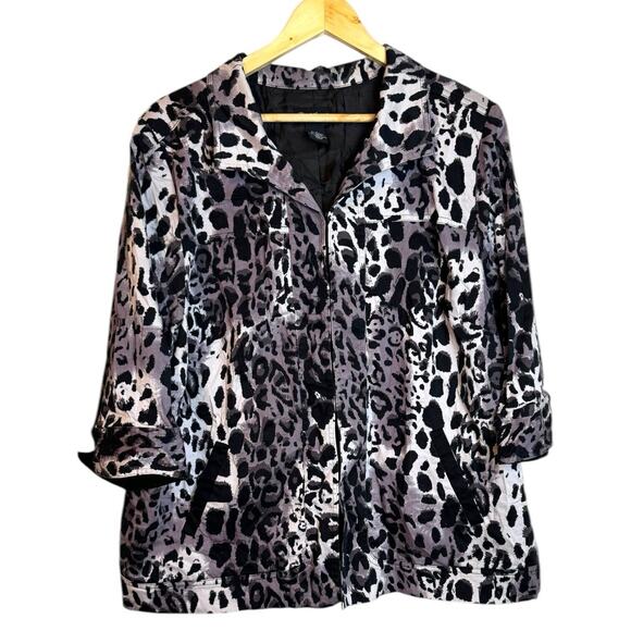 Maggie Barnes Jackets & Blazers - Maggie Barnes Black Gray Animal Leopard Print Jacket 1X